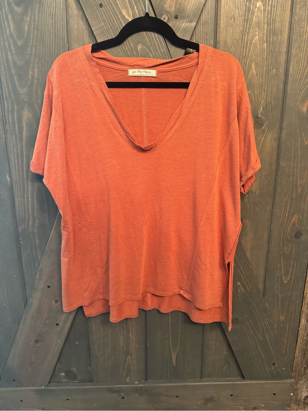 We The Free Washed V-Neck Tee in Terracotta Orange